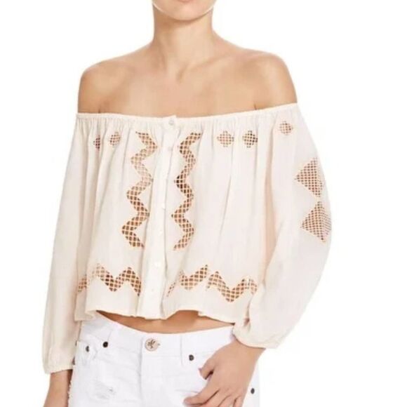 Tularosa Crochet Panel Off The Shoulder Crop Top - Picture 1 of 7